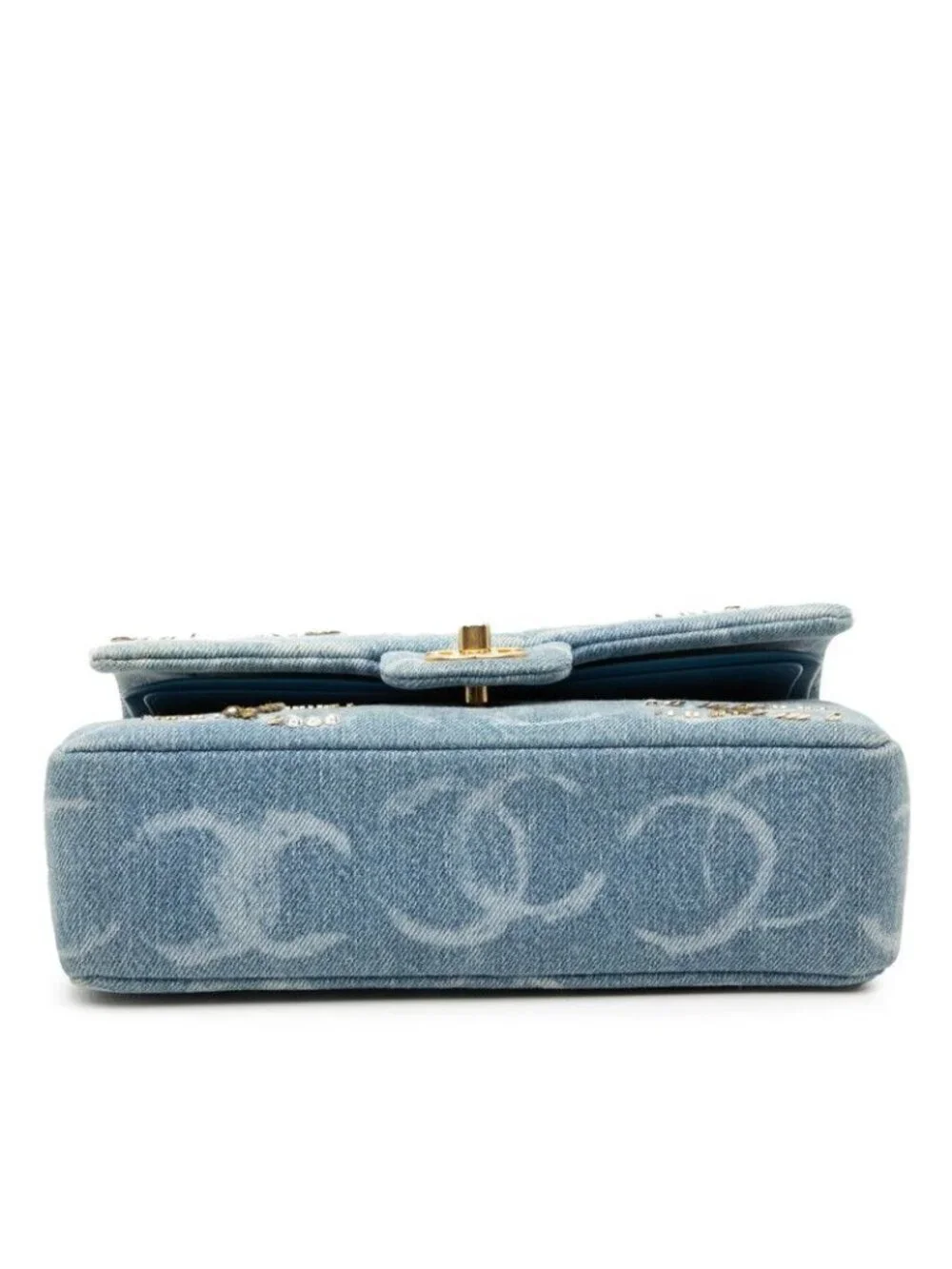 Chanel Quilted CC Logo Blue Gold Denim Sequins
